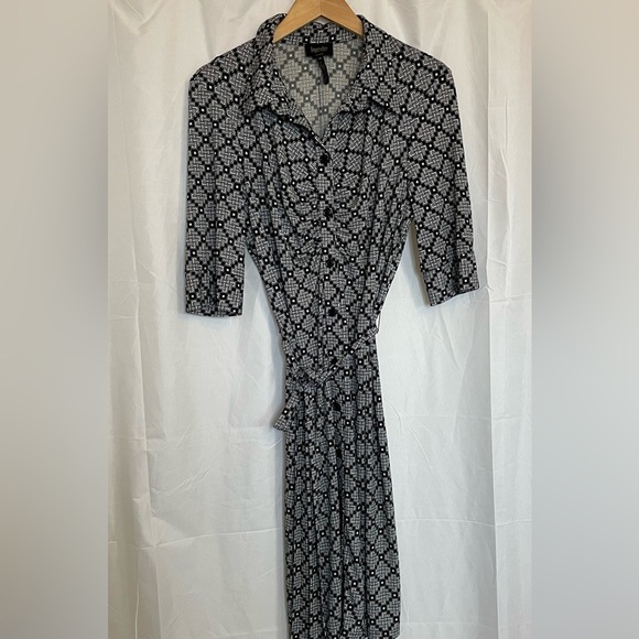 LAUNDRY By Shelli Segal Women’s Black White Button Down Midi‎ Dress Size 14 - Picture 1 of 13